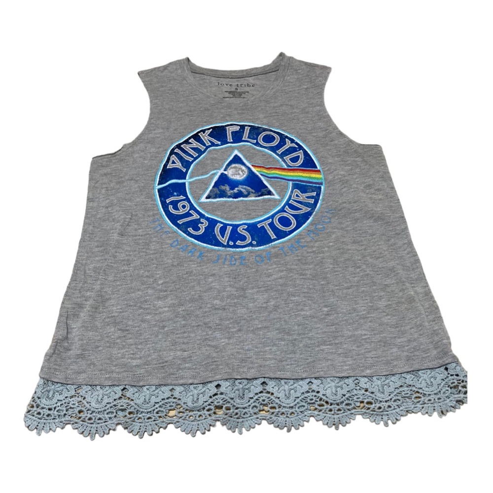 Love Tribe Pink Floyd grey tank top with embroidered trim.